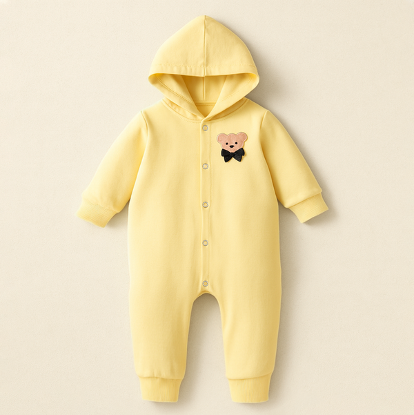 OOLAA  BABY FLEECE HOOEDED ROMPER BOW BEAR LIGHT YELLOW 2-3Y