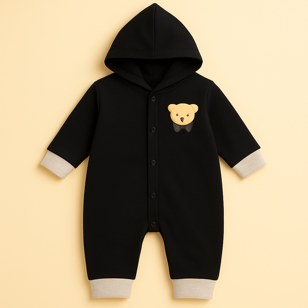 OOLAA  BABY FLEECE HOOEDED ROMPER BOW BEAR BLACK 2-3Y