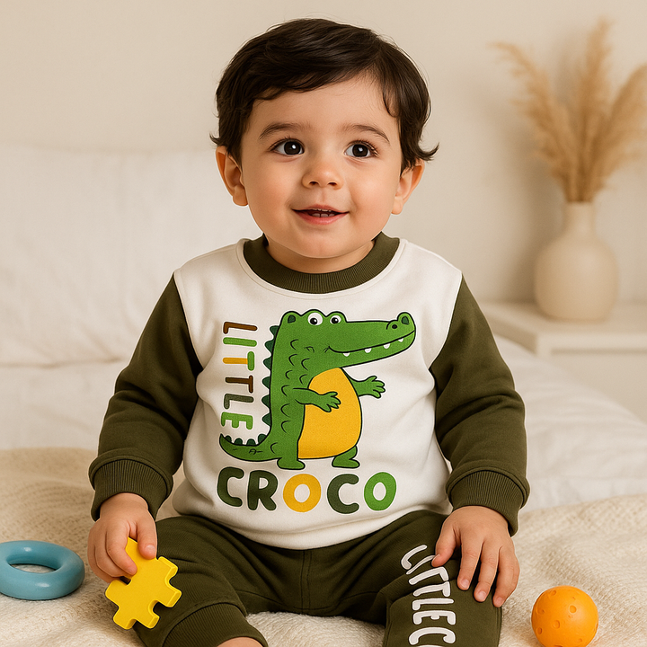 OOLAA KIDS FLEECE TRACKSUIT LITTLE CROCO OLIVE GREEN 5-6Y