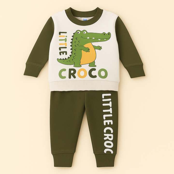 OOLAA KIDS FLEECE TRACKSUIT LITTLE CROCO OLIVE GREEN 5-6Y
