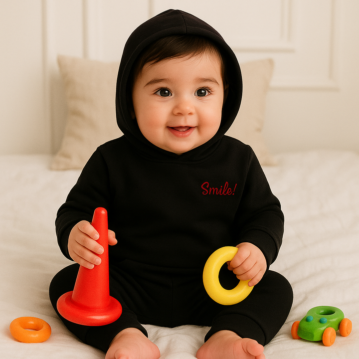 OOLAA BABY WINTER HOODED PAJAMA SET SMILE BLACK 5-6Y