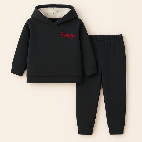 OOLAA BABY WINTER HOODED PAJAMA SET SMILE BLACK 5-6Y