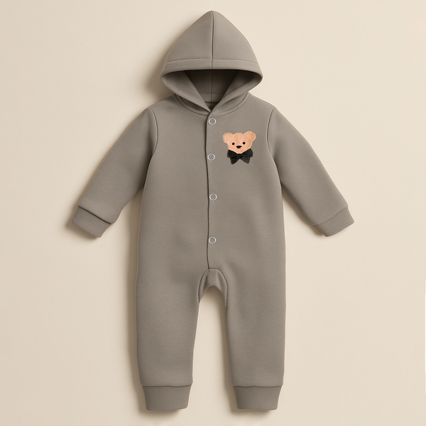 OOLAA  BABY FLEECE HOOEDED ROMPER BOW BEAR PLAIN GREY 2-3Y
