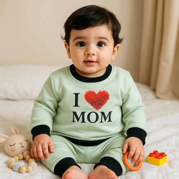 OOLAA BABY WINTER  PAJAMA SET LOVE MOM GREEN 18-24M