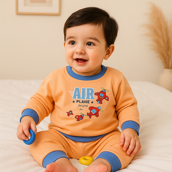 OOLAA BABY WINTER  PAJAMA SET AIR PLANE ORANGE 18-24M