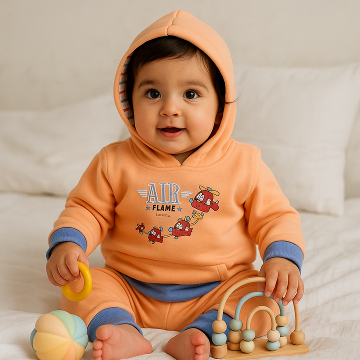 OOLAA BABY WINTER HOODED PAJAMA SET AIR PLANE ORANGE 18-24M