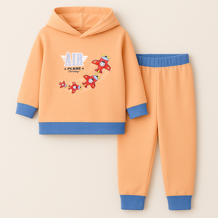 OOLAA BABY WINTER HOODED PAJAMA SET AIR PLANE ORANGE 18-24M