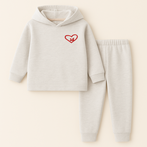 OOLAA BABY FLEECE HOODED TRACKSUIT CROWN TEXTURED GREY 5-6Y