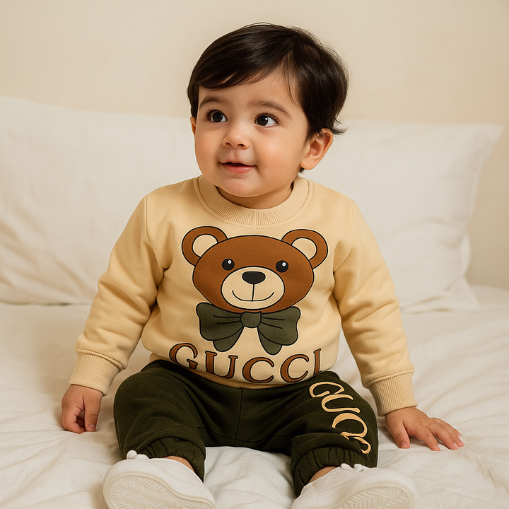 OOLAA KIDS FLEECE TRACKSUIT GUCCI BEAR OLIVE GREEN 4-5Y