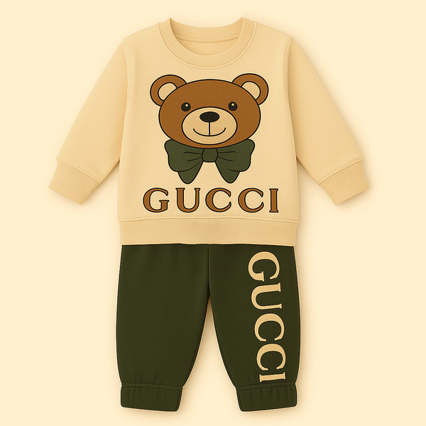 OOLAA KIDS FLEECE TRACKSUIT GUCCI BEAR OLIVE GREEN 4-5Y