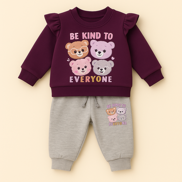 OOLAA KIDS FLEECE TRACKSUIT BEAR PURPLE 5-6Y