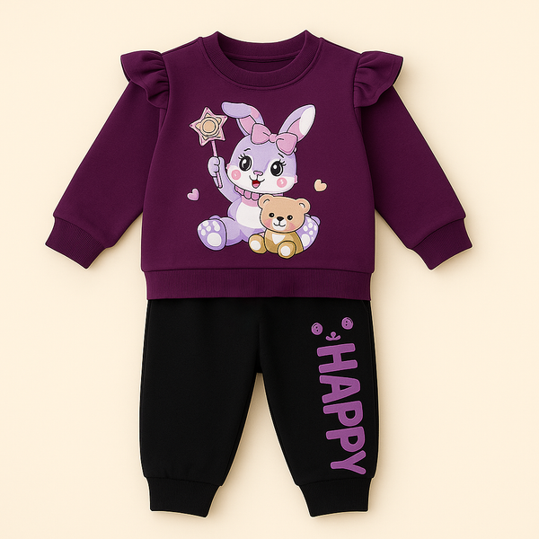 OOLAA KIDS FLEECE TRACKSUIT BUNNY PURPLE 5-6Y