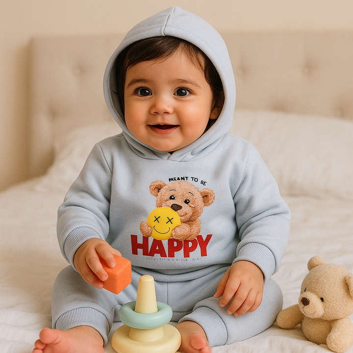 OOLAA BABY WINTER  HOODED PAJAMA SET TEDDY BEAR GREY 18-24M