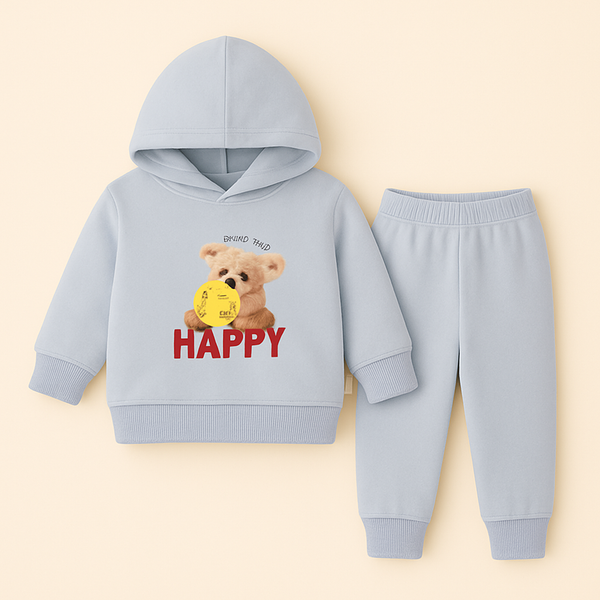 OOLAA BABY WINTER  HOODED PAJAMA SET TEDDY BEAR GREY 18-24M