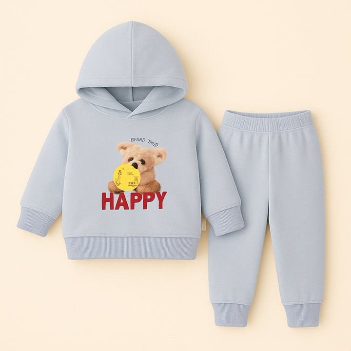 OOLAA BABY WINTER  HOODED PAJAMA SET TEDDY BEAR GREY 18-24M