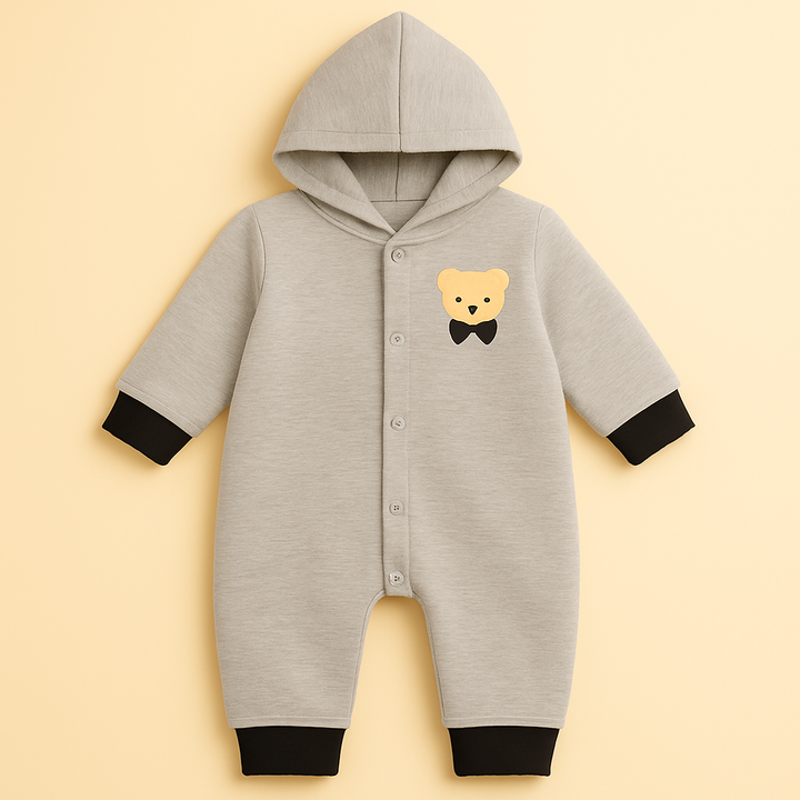 OOLAA  BABY FLEECE HOOEDED ROMPER BOW BEAR TEXTURED GREY 2-3Y