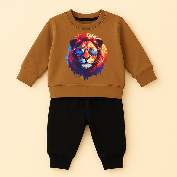 OOLAA KIDS FLEECE TRACKSUIT LION BROWN & BLACK 5-6Y