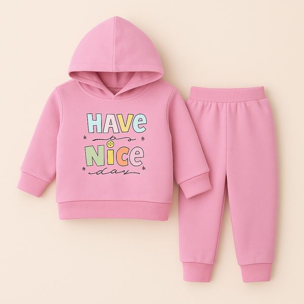 OOLAA BABY WINTER  HOODED PAJAMA SET NICE DAY PINK 18-24M
