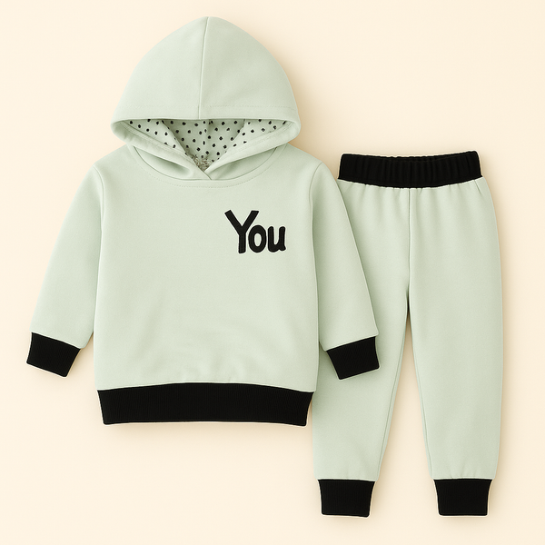 OOLAA BABY FLEECE HOODED TRACKSUIT YOU LIGHT GREEN 5-6Y