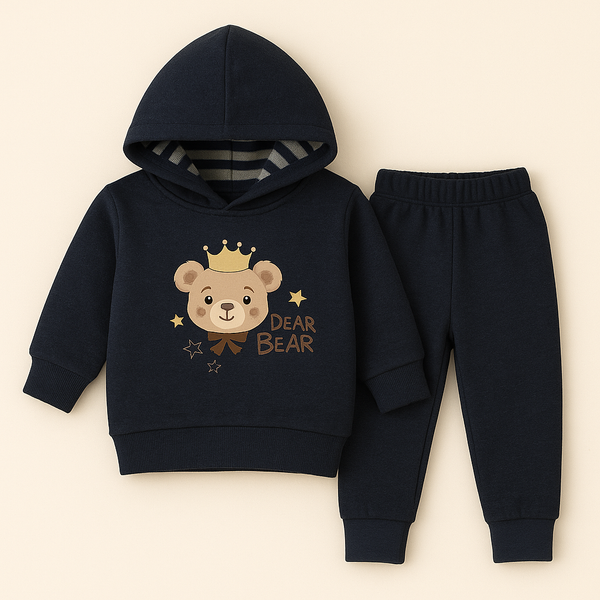 OOLAA BABY WINTER  HOODED PAJAMA SET BEAR NAVY BLUE 18-24M