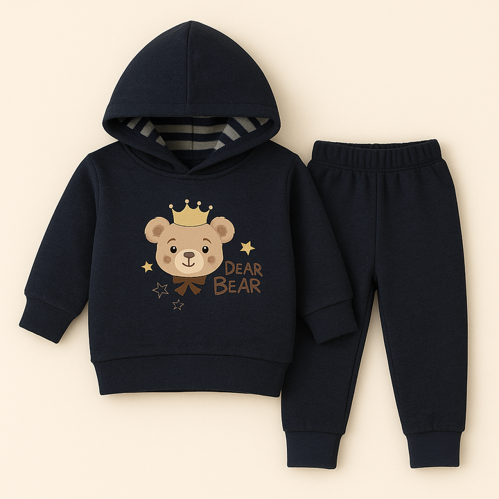 OOLAA BABY WINTER  HOODED PAJAMA SET BEAR NAVY BLUE 18-24M