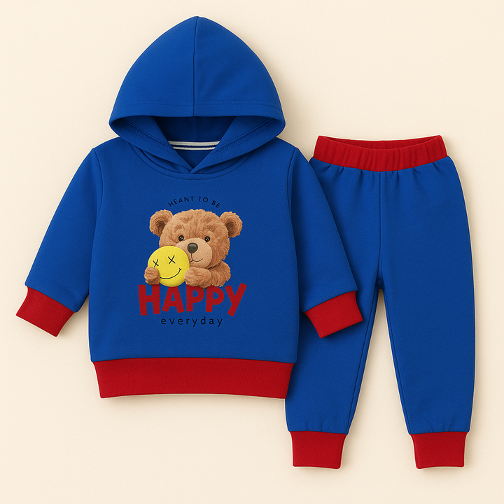 OOLAA BABY WINTER  HOODED PAJAMA SET TEDDY BEAR  BLUE 18-24M