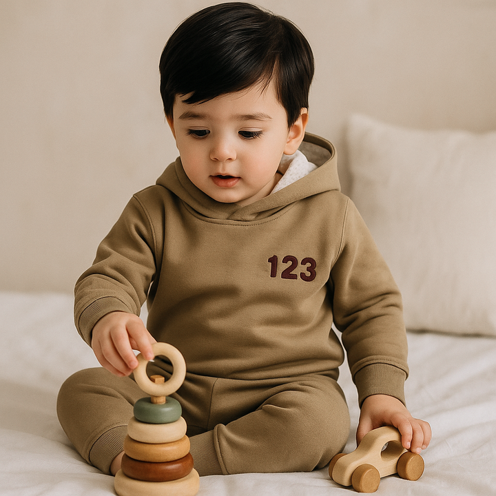 OOLAA BABY FLEECE HOODED TRACKSUIT 123 BROWN 5-6Y