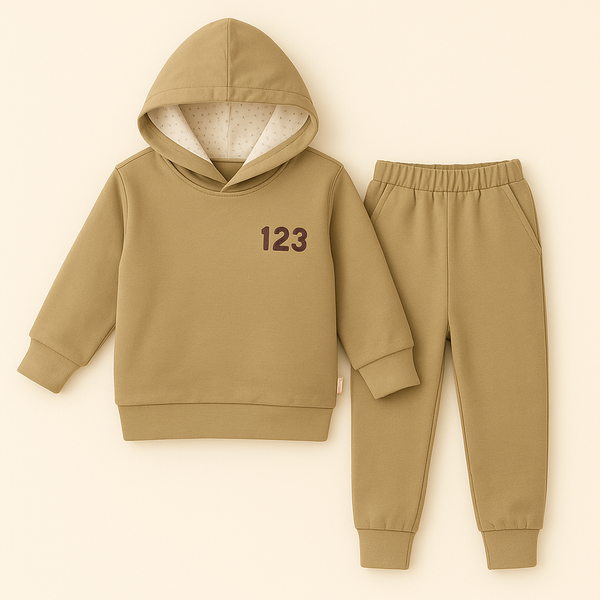 OOLAA BABY FLEECE HOODED TRACKSUIT 123 BROWN 5-6Y