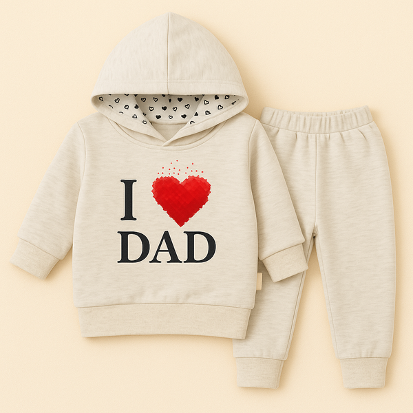 OOLAA BABY WINTER HOODED   PAJAMA SET LOVE DAD LIGHT GREY 18-24M