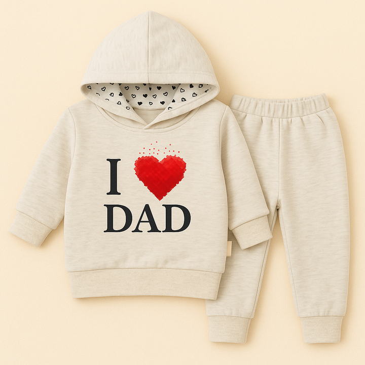 OOLAA BABY WINTER HOODED   PAJAMA SET LOVE DAD LIGHT GREY 18-24M