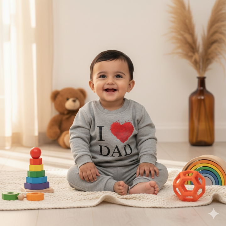 OOLAA BABY WINTER   PAJAMA SET LOVE DAD  GREY 18-24M