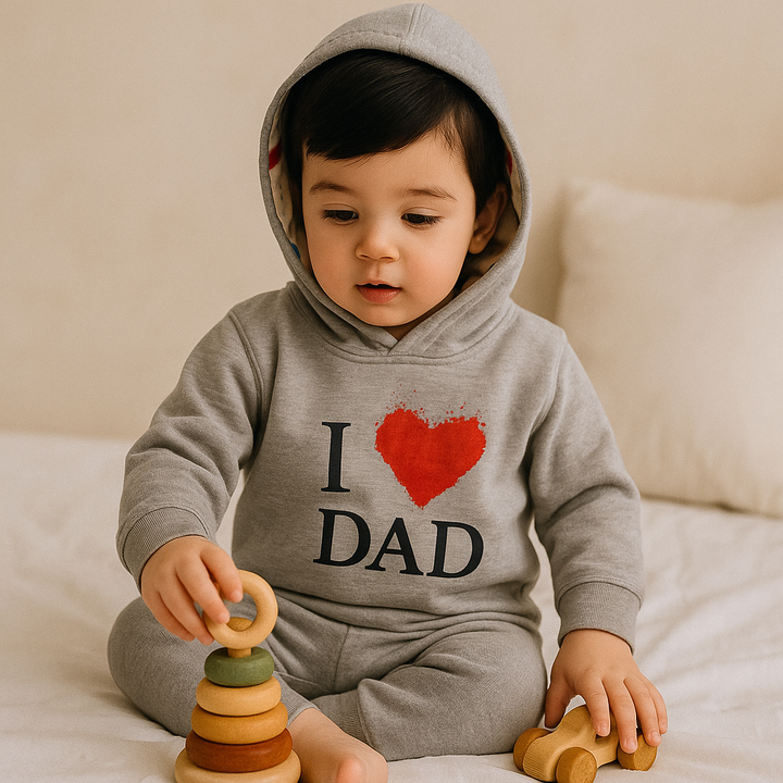 OOLAA BABY WINTER HOODED PAJAMA SET LOVE DAD GREY 18-24M