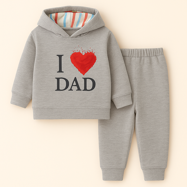 OOLAA BABY WINTER HOODED PAJAMA SET LOVE DAD GREY 18-24M