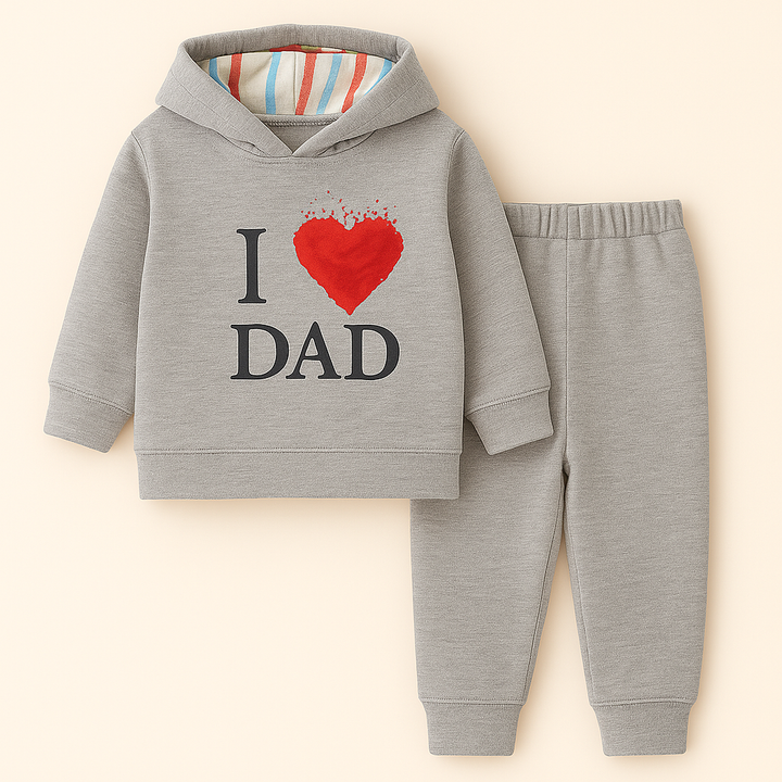 OOLAA BABY WINTER HOODED PAJAMA SET LOVE DAD GREY 18-24M