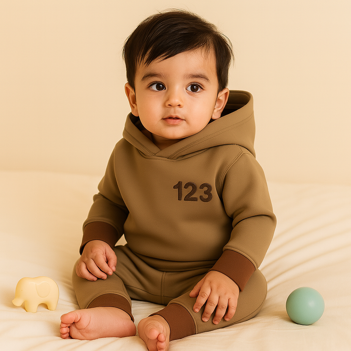 OOLAA BABY FLEECE HOODED TRACKSUIT 123 DARK BROWN 5-6Y
