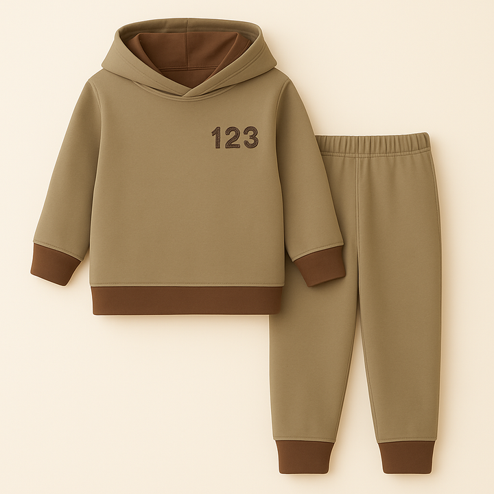 OOLAA BABY FLEECE HOODED TRACKSUIT 123 DARK BROWN 5-6Y