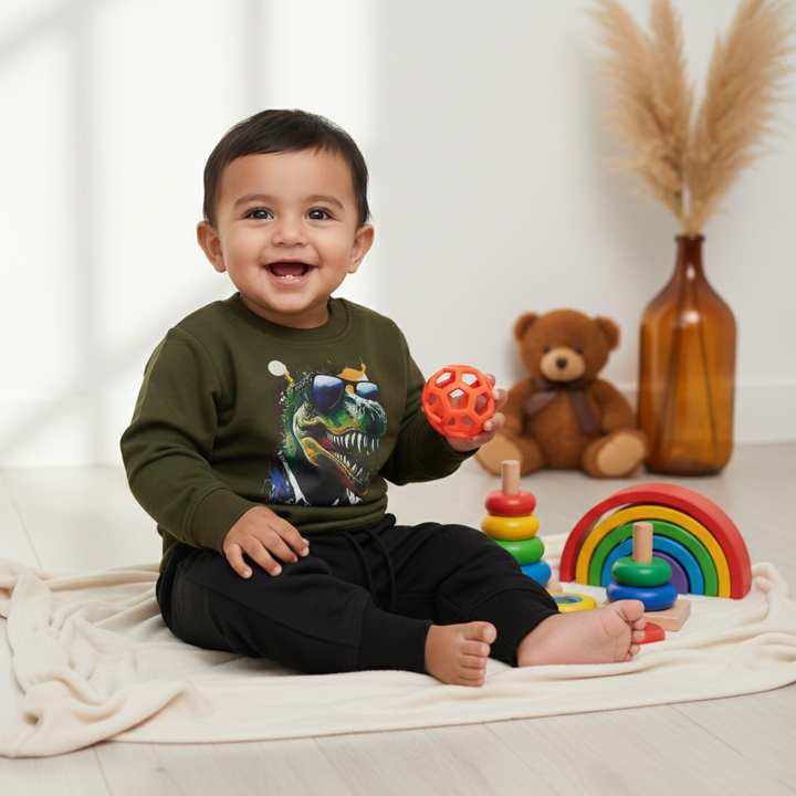 OOLAA KIDS FLEECE TRACKSUIT DINO OLIVE GREEN 5-6Y