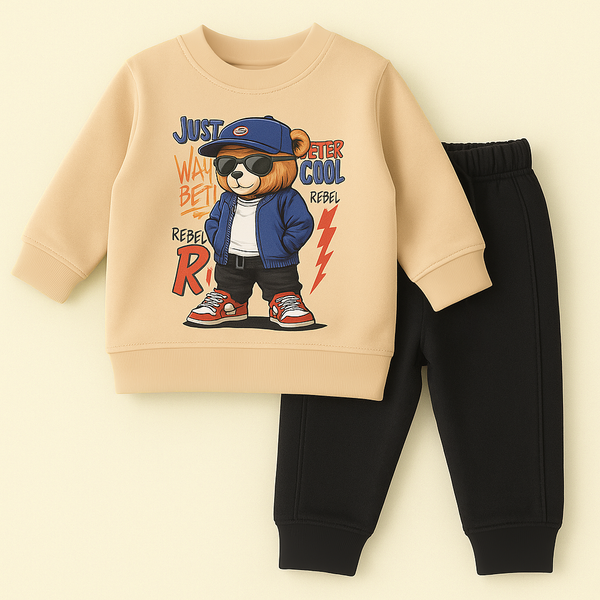 OOLAA KIDS FLEECE TRACKSUIT COOL BEAR BEIGE 5-6Y