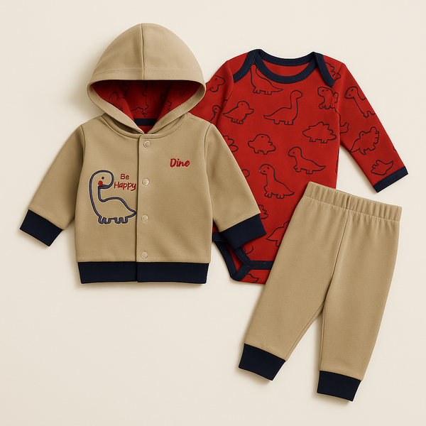 OOLAA BABY 3 PCS HOODED SUIT SET DARK BROWN 3-6M