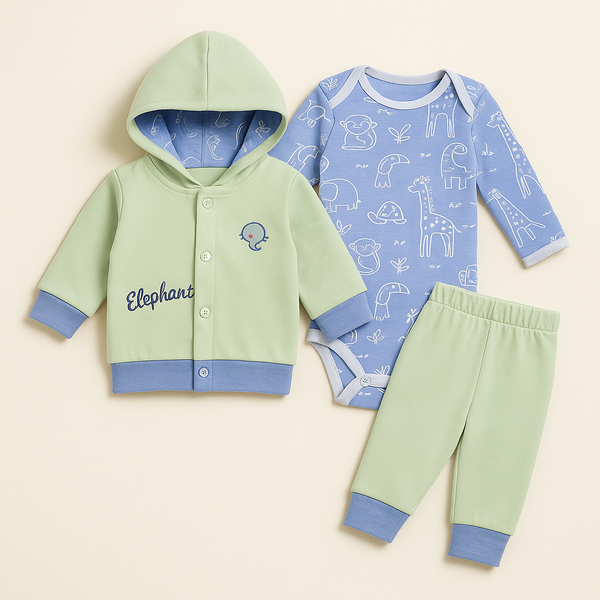 OOLAA BABY 3 PCS HOODED SUIT SET GREEN 3-6M