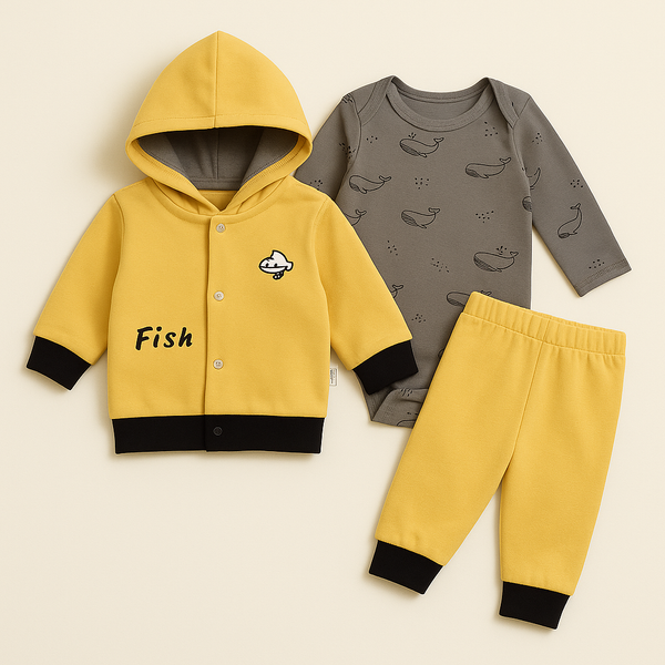OOLAA BABY 3 PCS HOODED SUIT SET YELLOW 3-6M