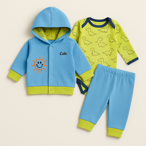 OOLAA BABY 3 PCS HOODED SUIT SET BLUE 3-6M