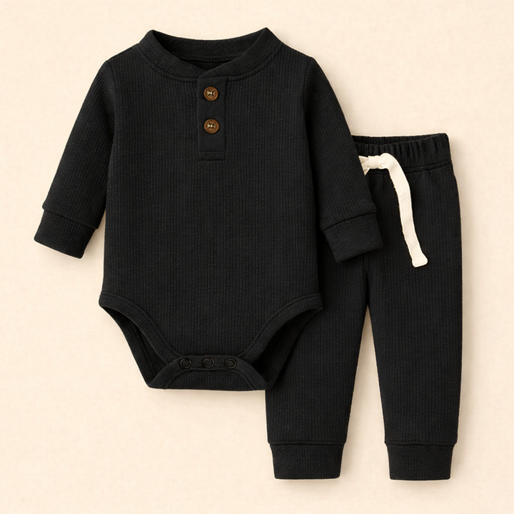 Baby Rib Bodysuit & Pajama Black - Oolaa – Baby Planet
