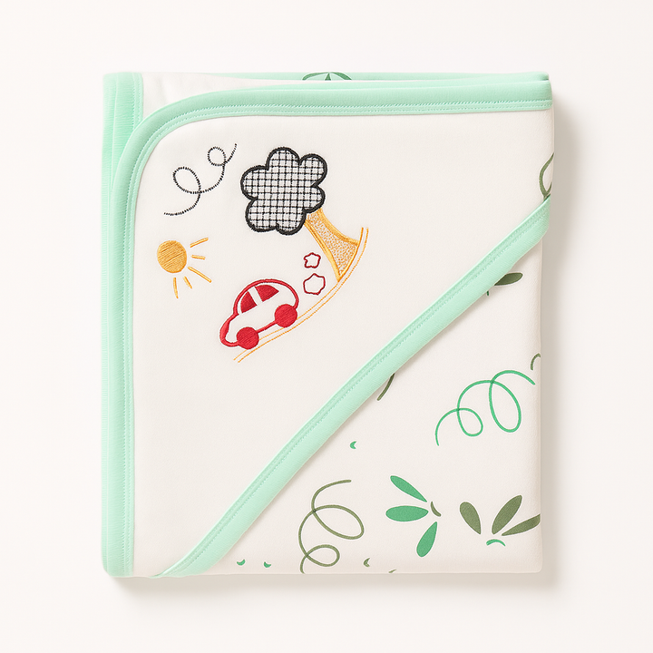 OOLAA BABY WRAPPING SHEET CAR WITH TREE GREEN