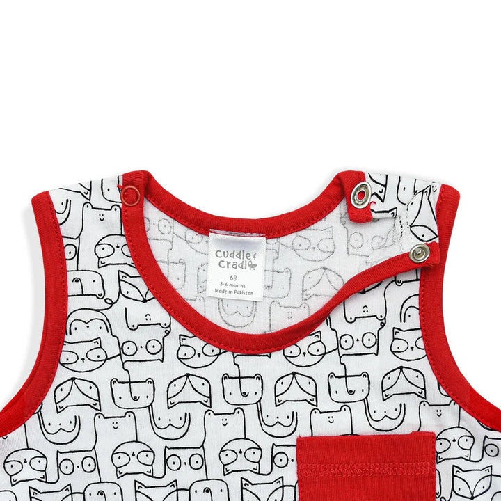 CUDDLE & CRADLE BABY HALF LENGTH ROMPER RED PIPING 18-24M