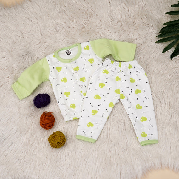 Baby Sleepsuit Fleece Hearts Green - Sunshine