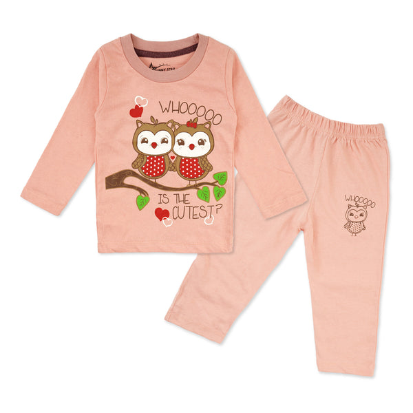 SUNSHINE PAJAMA SET OWL PEACH 1Y