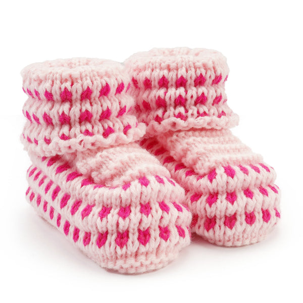 Woolen Booties Stripes Pink (6-12 Months) - Sunshine