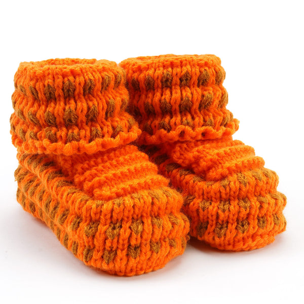 Woolen Booties Stripes Orange (6-12 Months) - Sunshine
