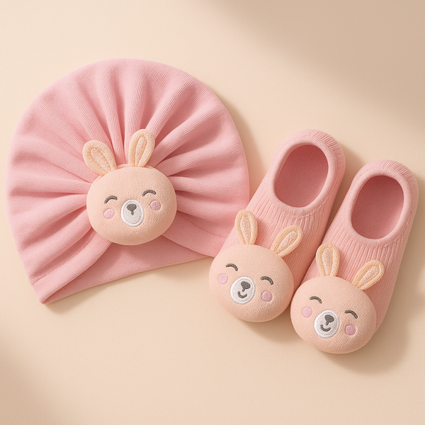 Baby Turban Cap & Booties Set Pink Rabbit - Sunshine